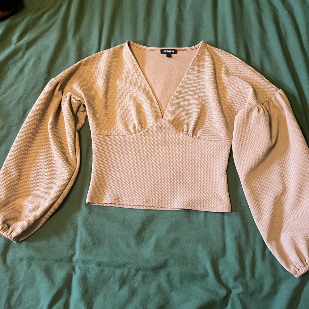 Express Blush Pink Puff-Sleeve V-Neck Crop Top